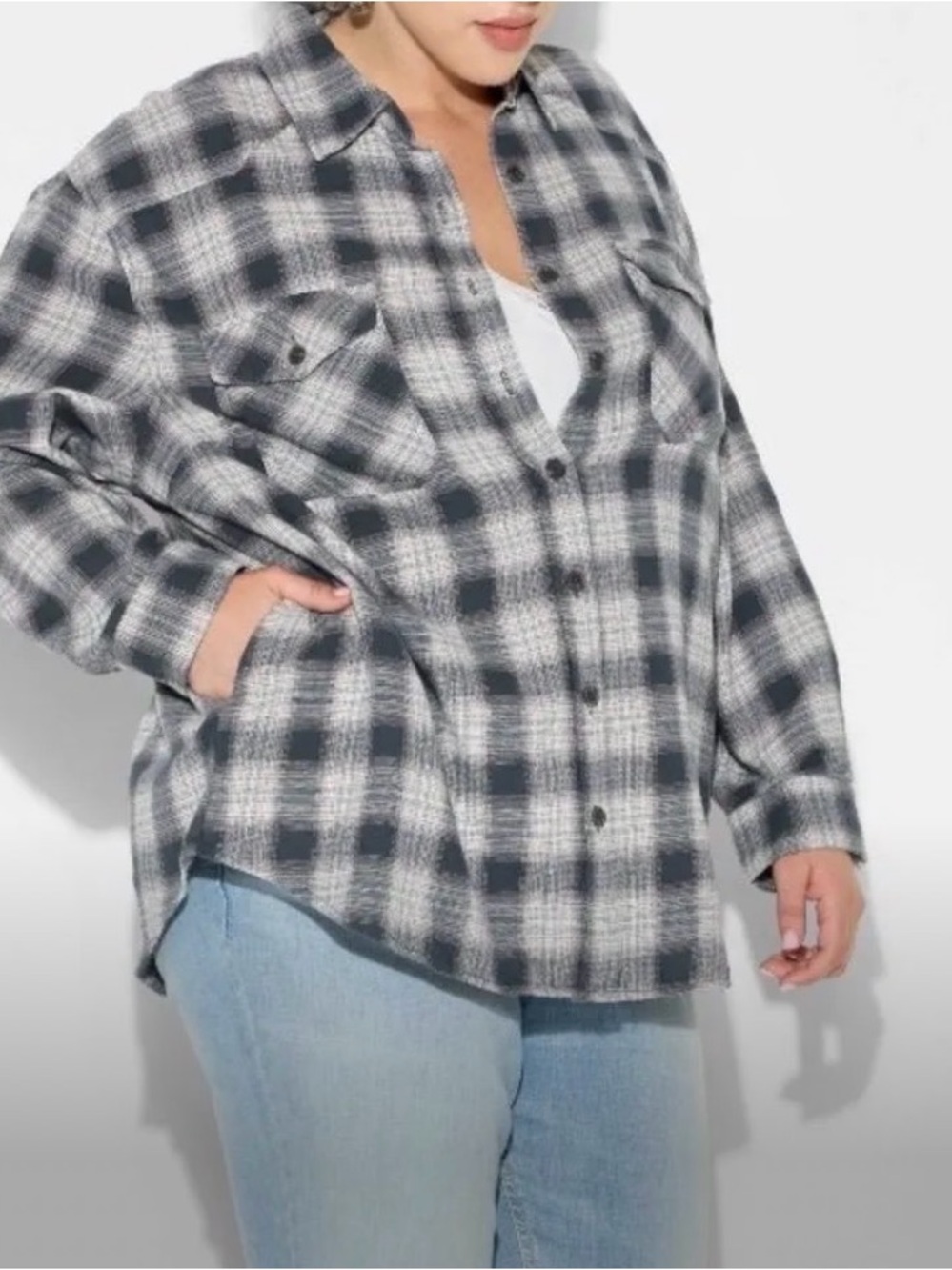 Wild Fable Black & Gray Plaid Flannel Button-Down Shirt – Size Small NWT